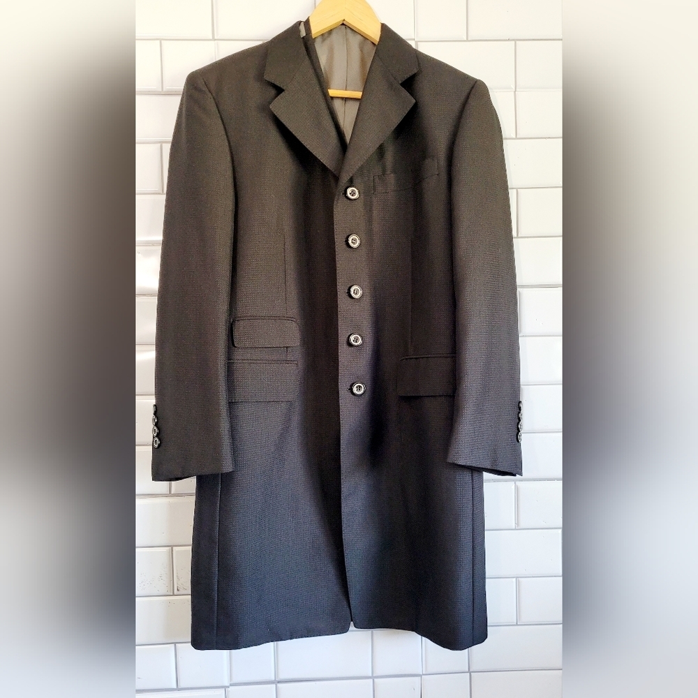 AVICA UOMO Men’s Black Prince Edward Style Three Quarter Length Jacket and Vest